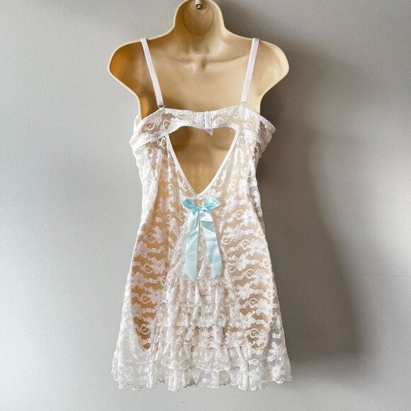 White Lace Floral Ruffle Sheer Underwire Slip Dress Size 2X - Picture 5 of 11